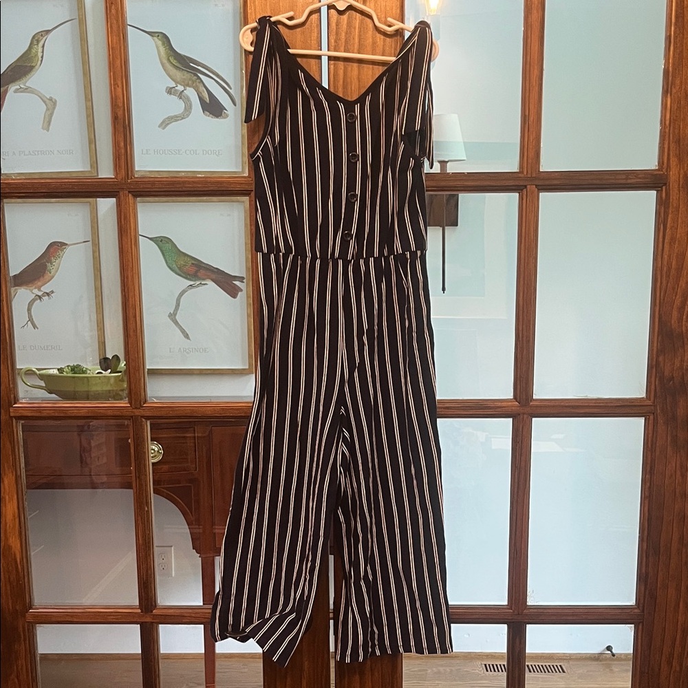 Sequin Hearts Navy and White Striped Jumpsuit